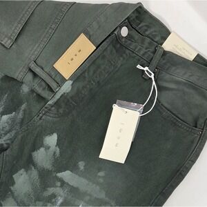 NEW MNML Mens B415 Flare Denim Size 36 Olive Green 36" Inseam Button Fly NWT‎